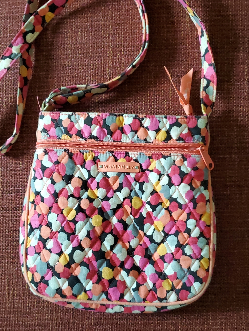 Vera Bradley Triple Zio Hipster Crossbody Pixie Confetti Pink Salmon 8x8 Fun